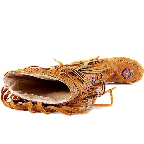 Ladies Moccasin Knee High Suede Wide Calf Leg Boots, Tan, - Picture 13 of 13